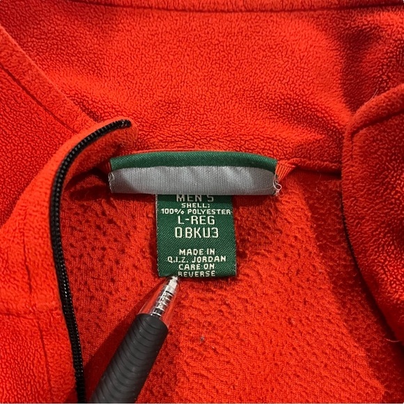 LL Bean Men Orange Long Sleeve Fleece Pullover Jacket Sz L 1/4 Zip Zip Pocket - Picture 11 of 11